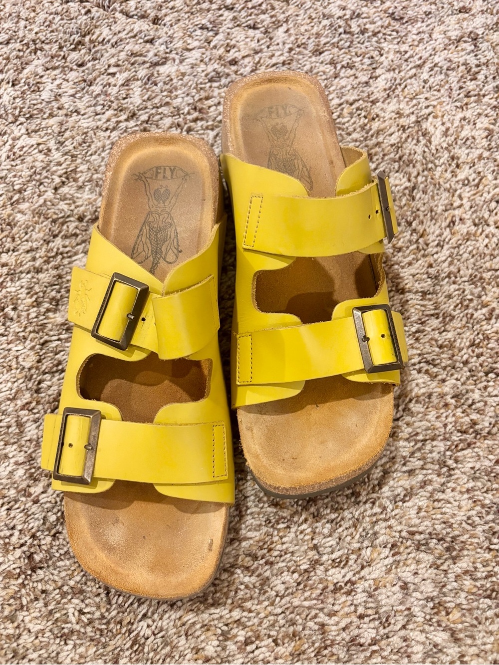 Yellow Two-Buckle Cork Sandals - Picture 6 of 6